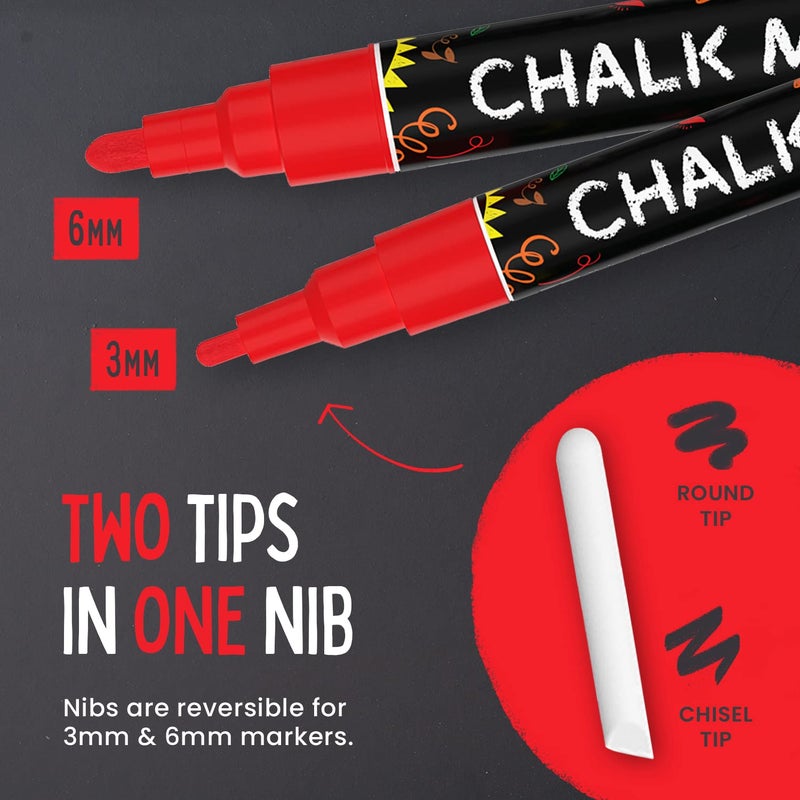Chalkola 5 Red Chalkboard Chalk Markers - Red Dry Erase Markers for Blackboard, Chalkboard Signs, Windows, Glass | Variety Pack - Fine & Jumbo Size Ink Pen (1mm, 3mm, 6mm, 10mm, 15mm) - Image 3